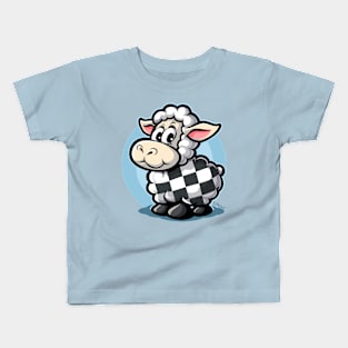 checkered pattern racing flag cartoon sheep Kids T-Shirt